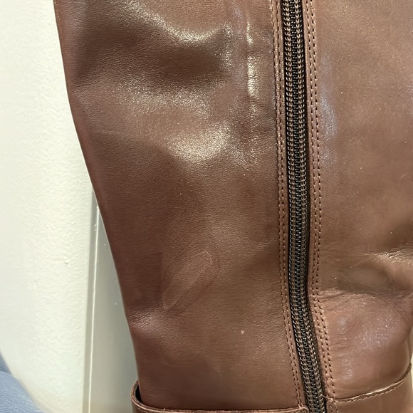 Lauren Ralph Lauren Madisen Leather Riding Boots Sz 7 Brown Embossed Monogram - Picture 13 of 14